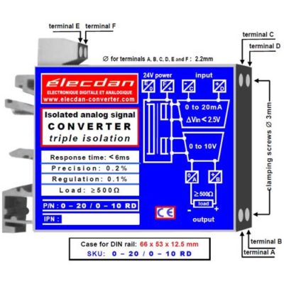 Current-voltage converter: 0 to 20mA into 0 to 10V - for DIN rail