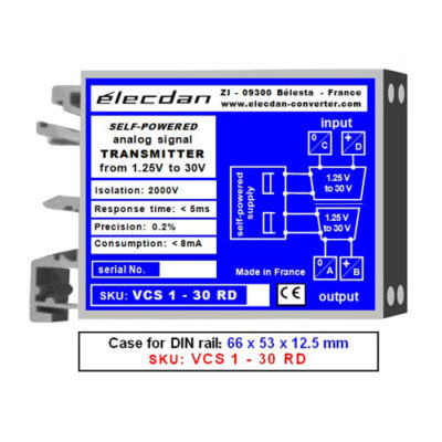 DIN-rail mounted Voltage-voltage transmitter, isolated converter: 1.25V to 30V into isolated 1.25V to 30V