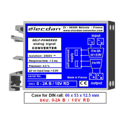 Mounting on DIN rail - self-powered isolated converter - 0 to 2A into 0 to 10V